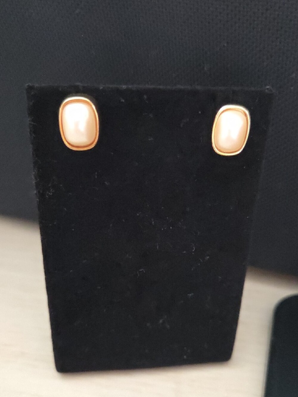 Vintage Richelieu Gold-Tone & Faux Pearl Squared Oval Stud Earrings
